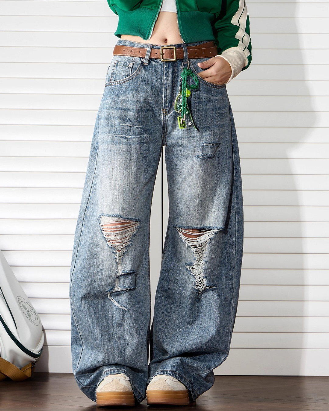 Heavy Distressed Wide Denim Pants