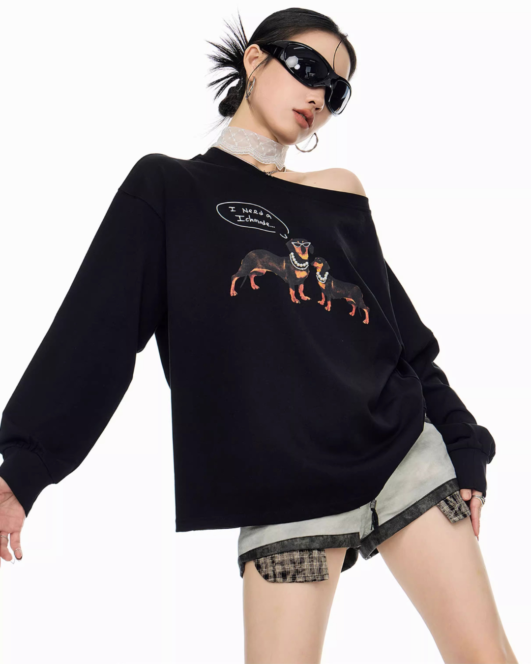 Dachshund Print Long Sleeve Tee