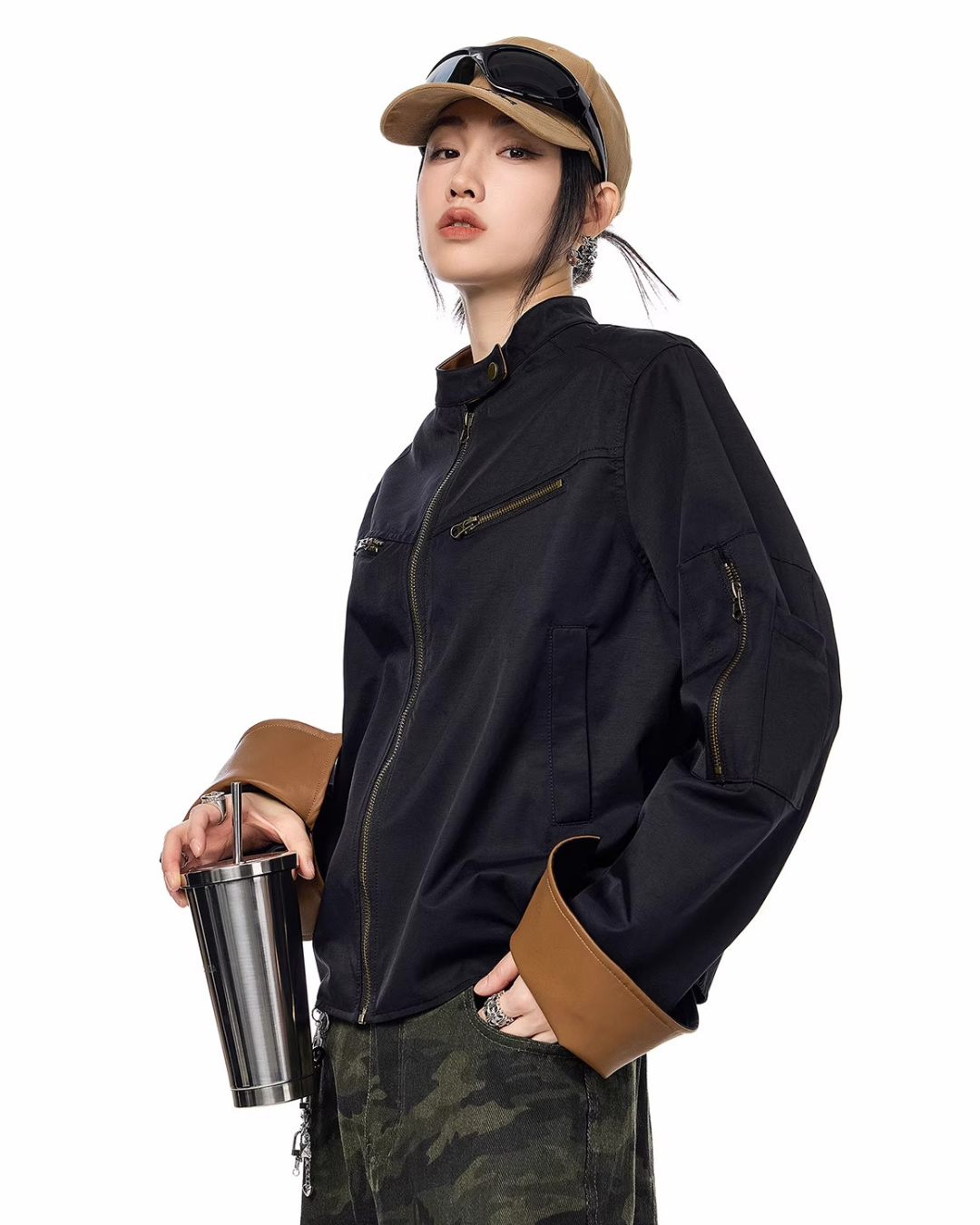 Contrast Lining Moto Jacket