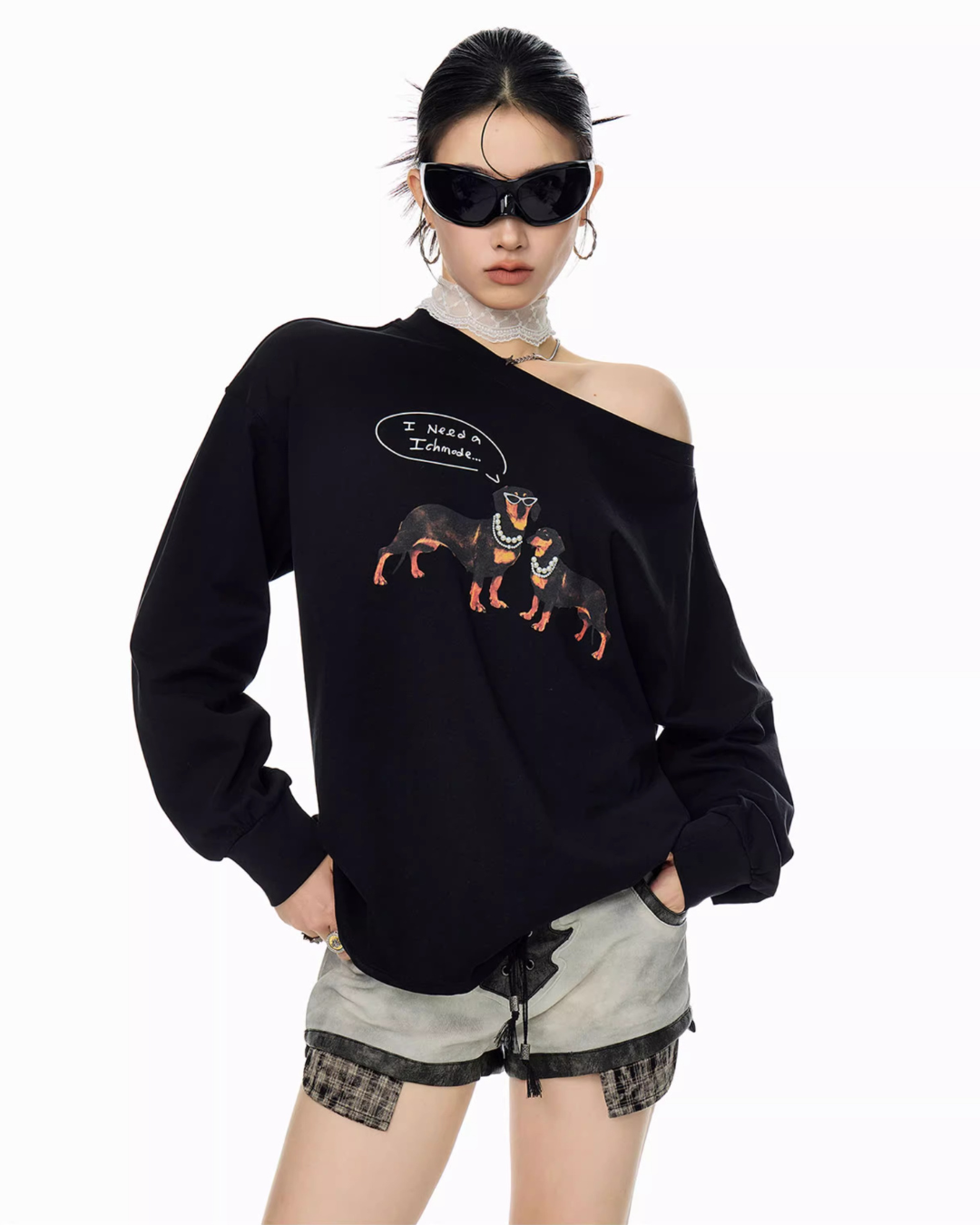 Dachshund Print Long Sleeve Tee