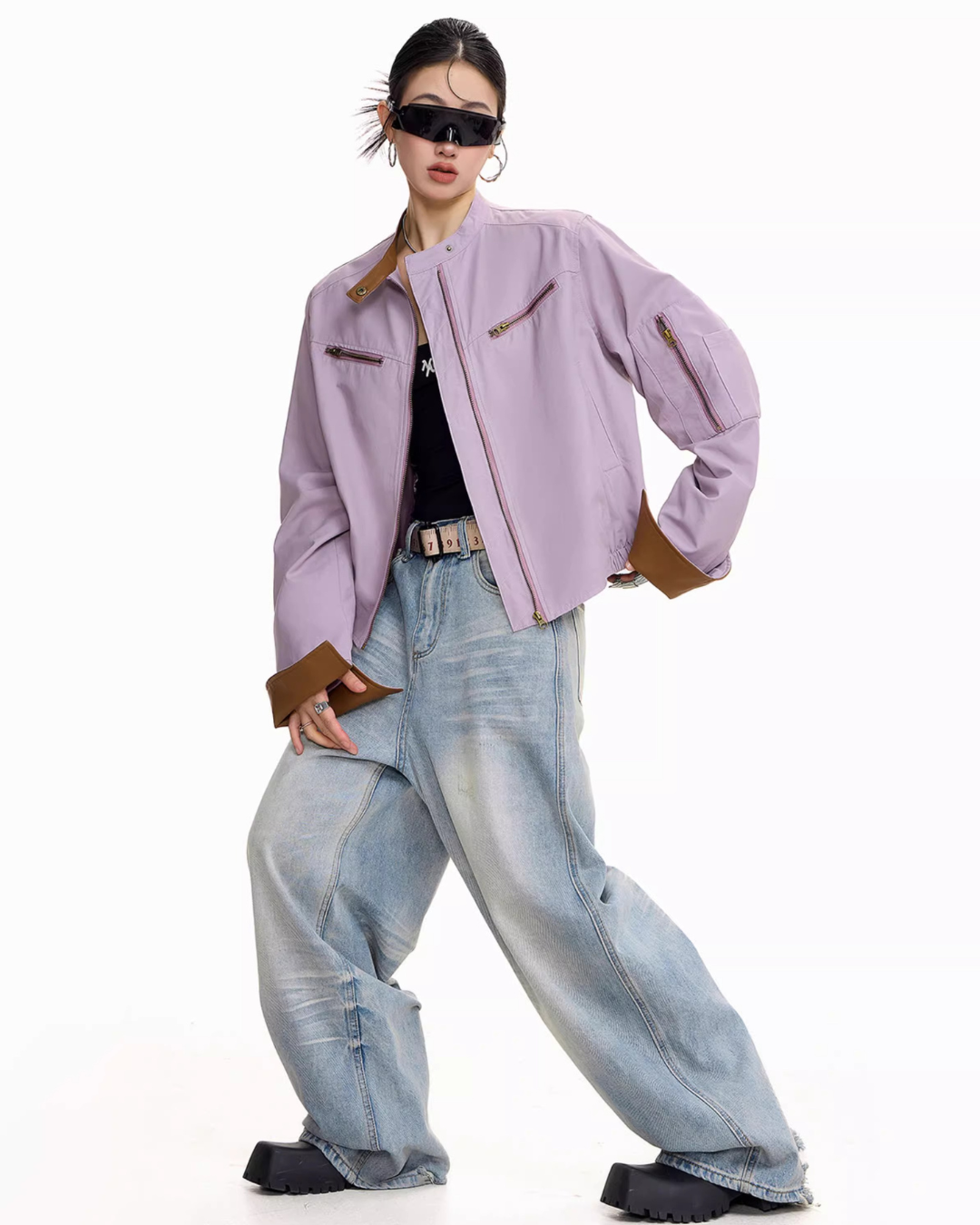 Contrast Lining Moto Jacket