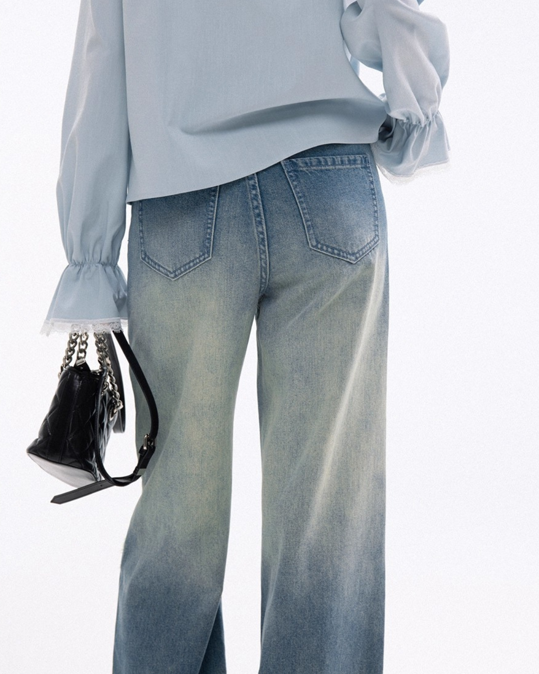 Frayed Hem Slant Cut Jeans
