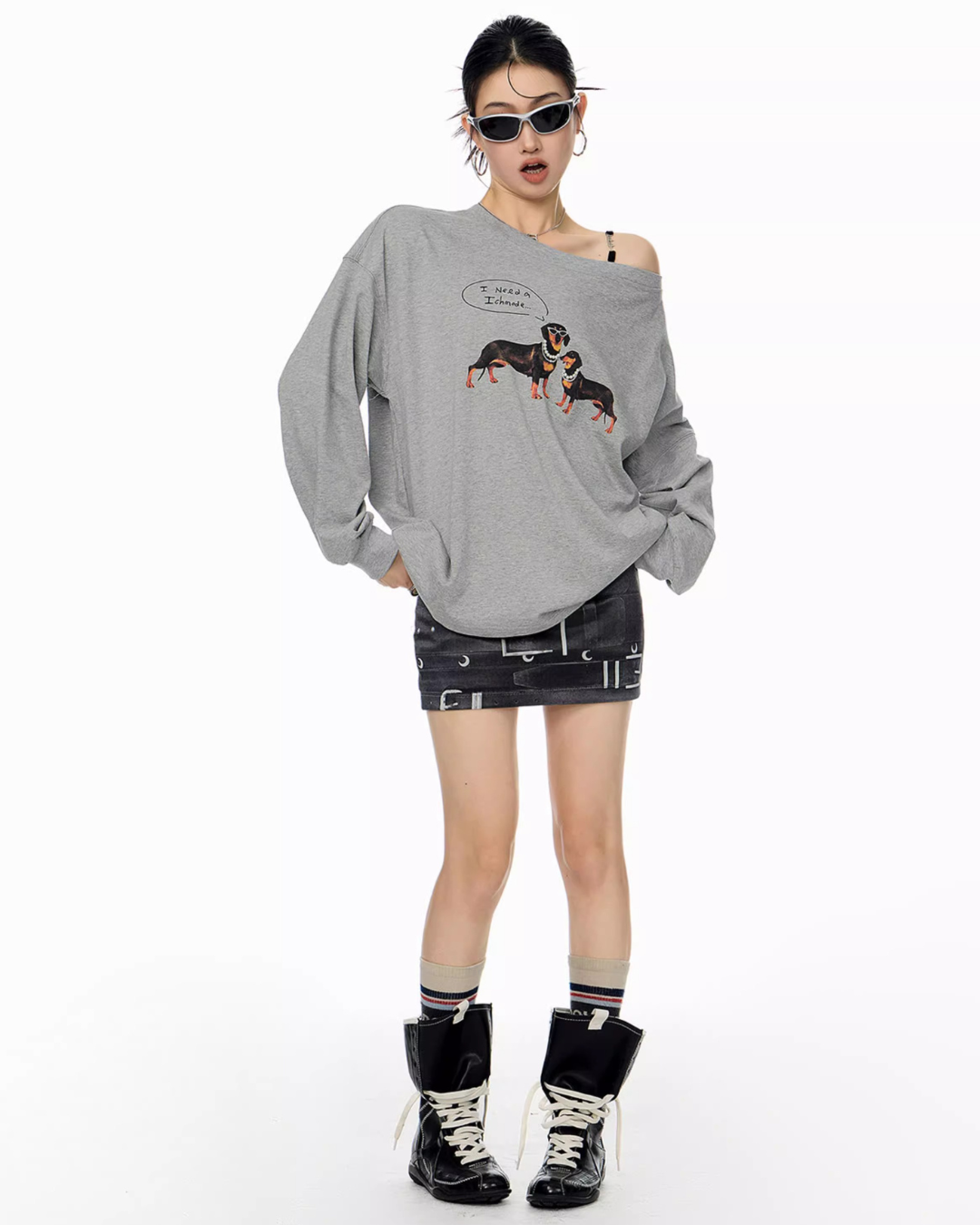 Dachshund Print Long Sleeve Tee
