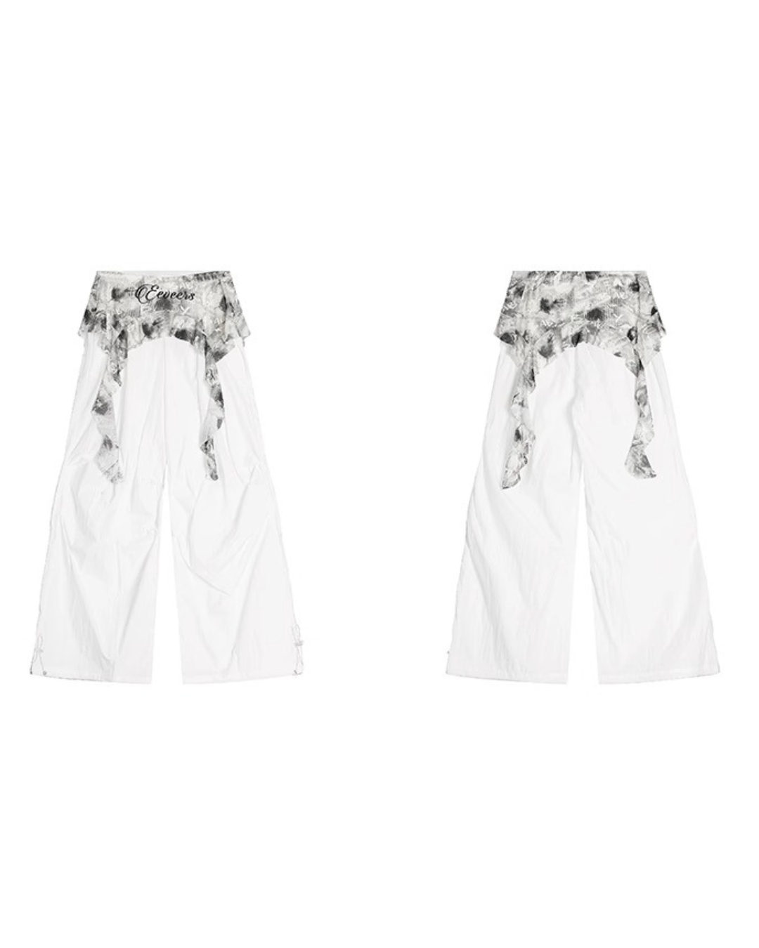 Double Layer Waist Marble Frill Pants