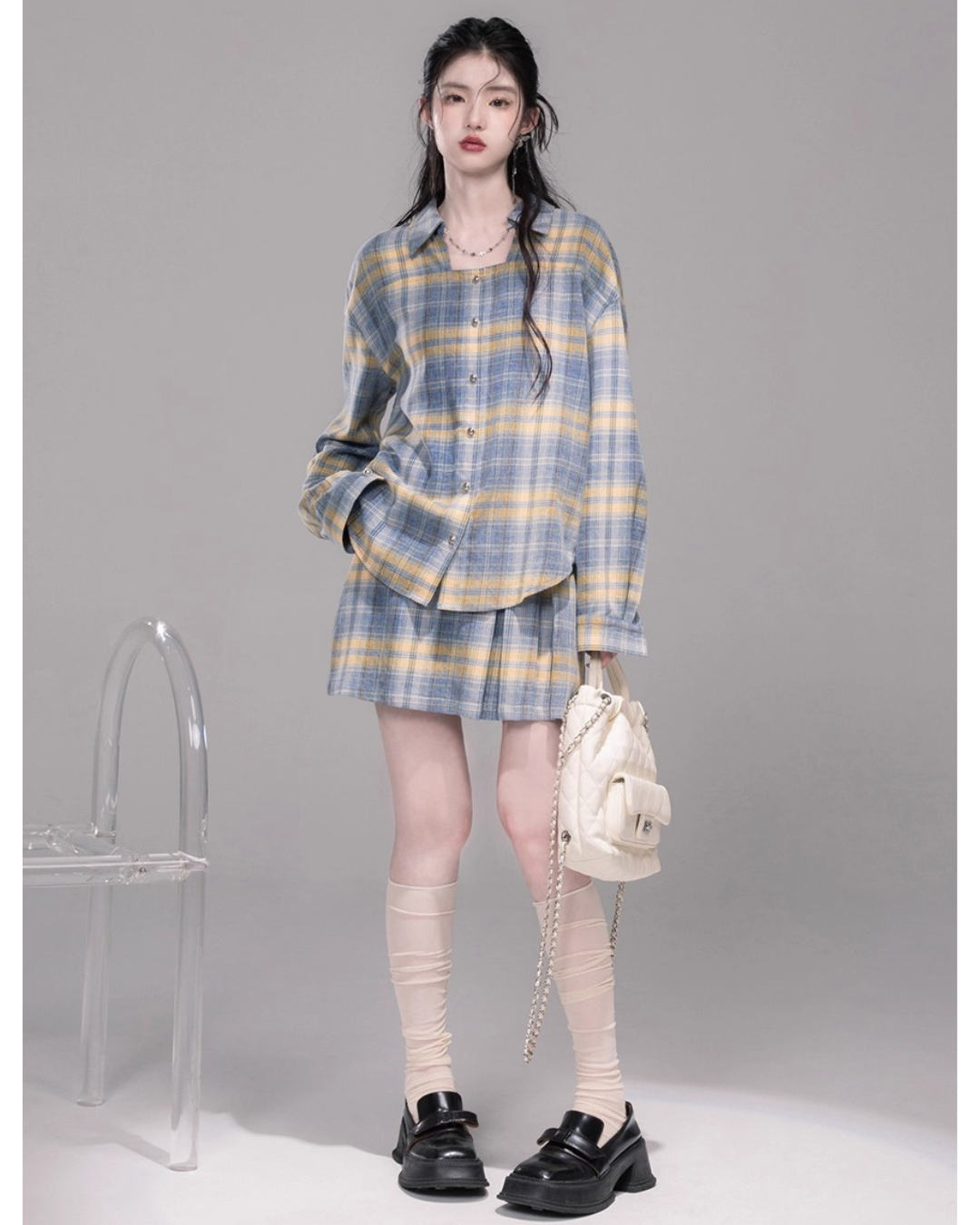 Plaid Pleated Skirt & Shirt 【SET-UP対応】