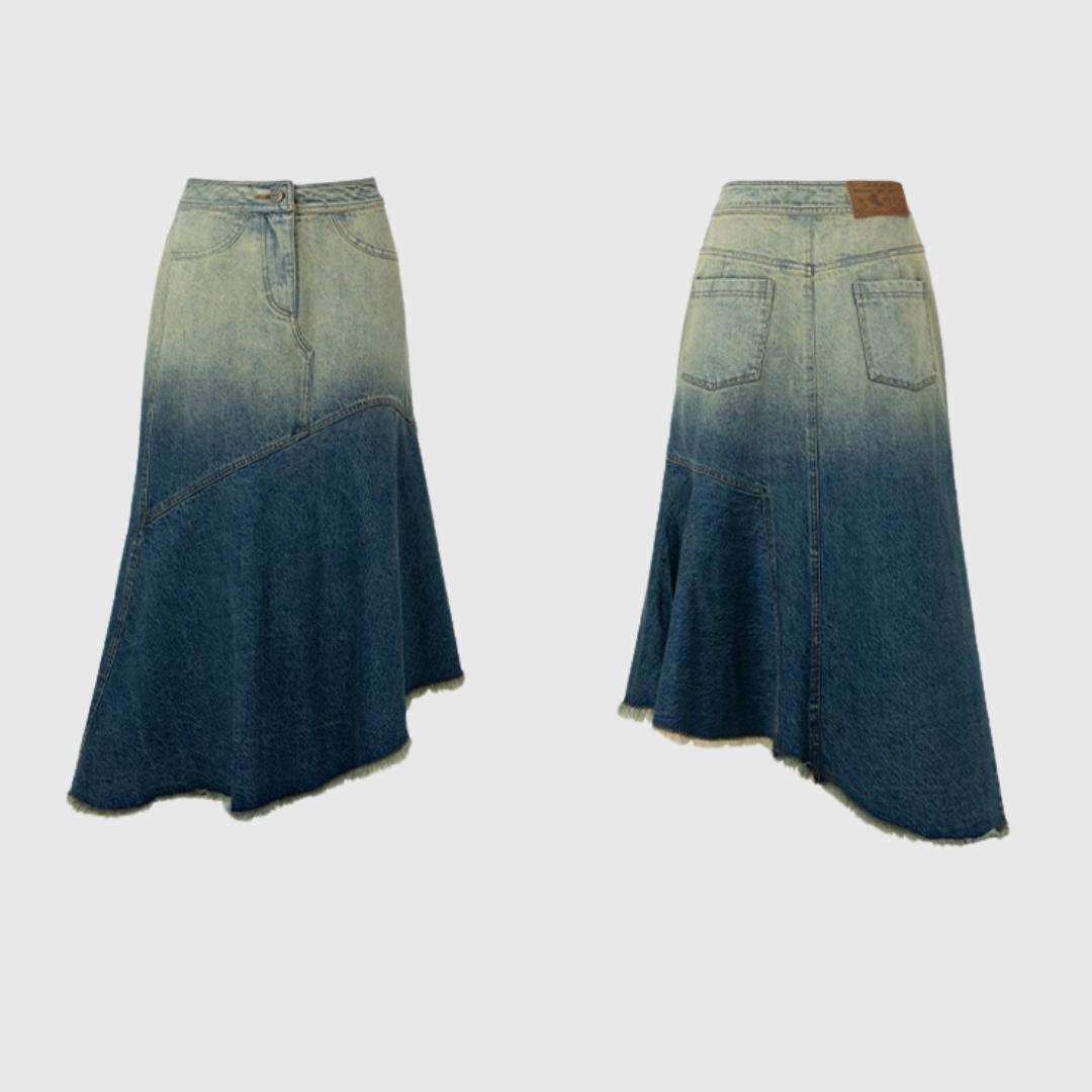 Asymmetrical Denim Mid Skirt