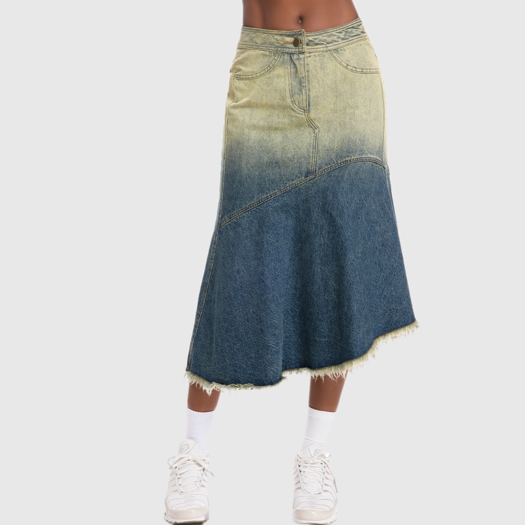 Asymmetrical Denim Mid Skirt