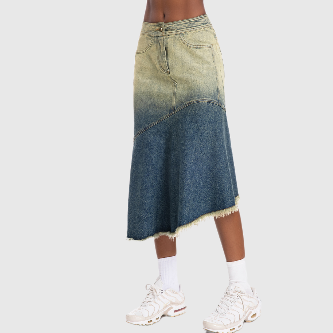 Asymmetrical Denim Mid Skirt