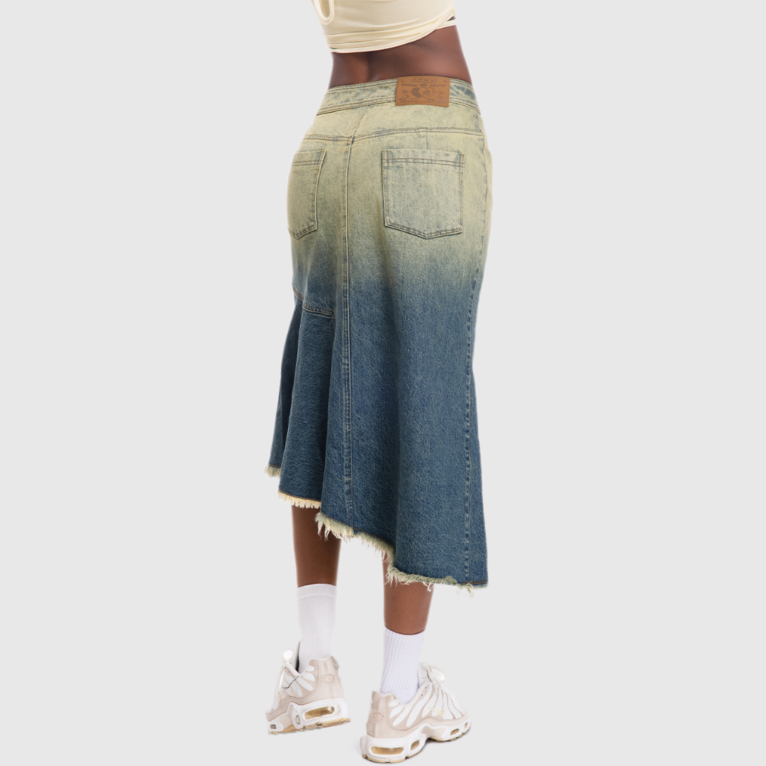 Asymmetrical Denim Mid Skirt