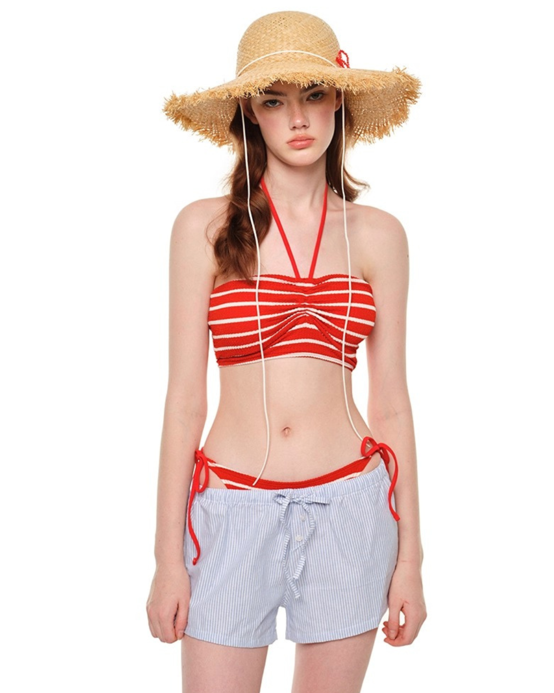 Halter Stripe Bikini with Drawstring Shorts [3-piece]