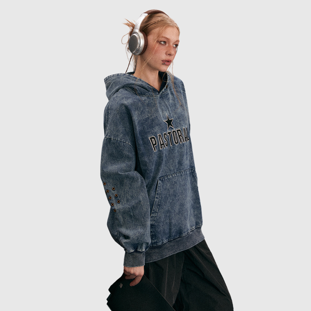 Washed denim hoodie