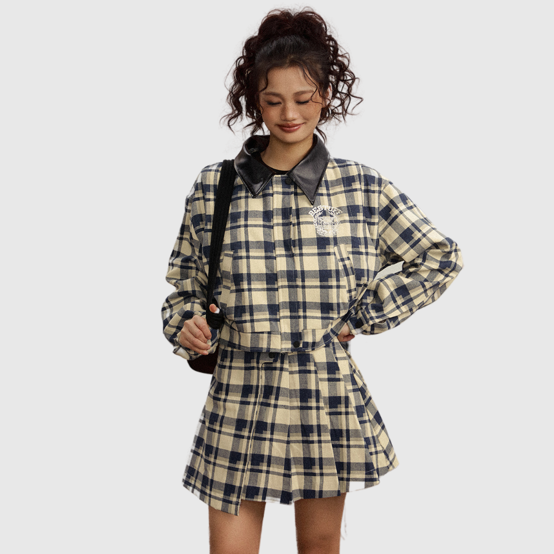 Plaid Short Coat/Mini Skirt【SETUP】