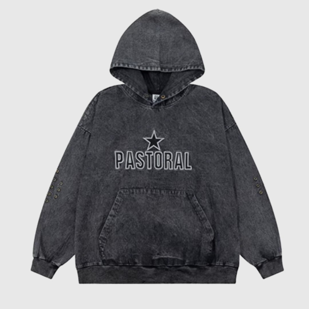 Washed denim hoodie