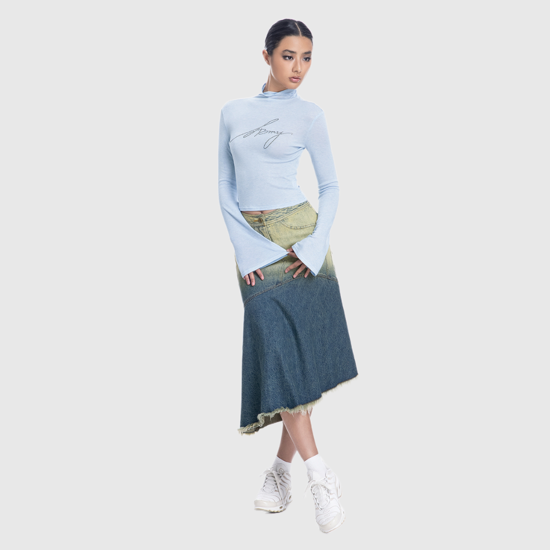 Asymmetrical Denim Mid Skirt