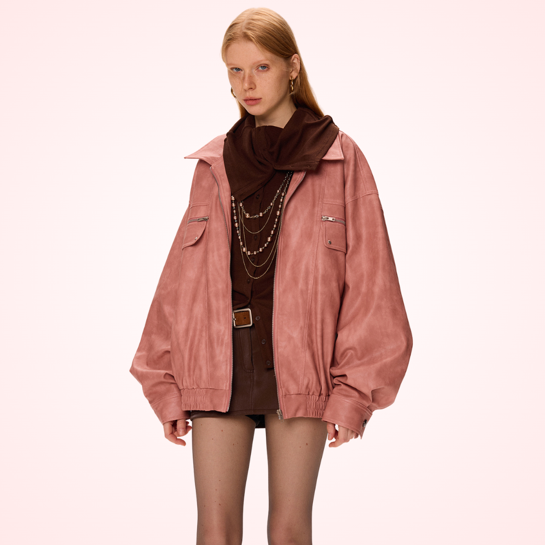 Mauve Pink PU Leather Jacket