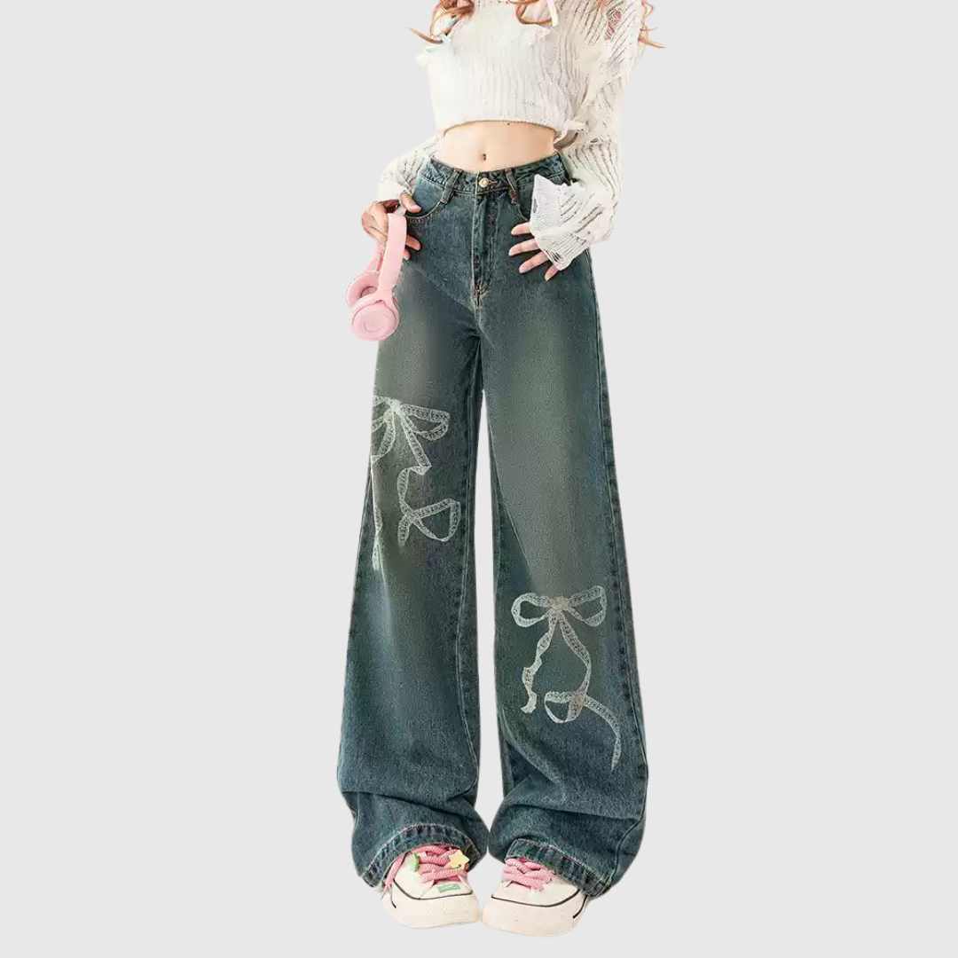 Ribbon Print Jeans