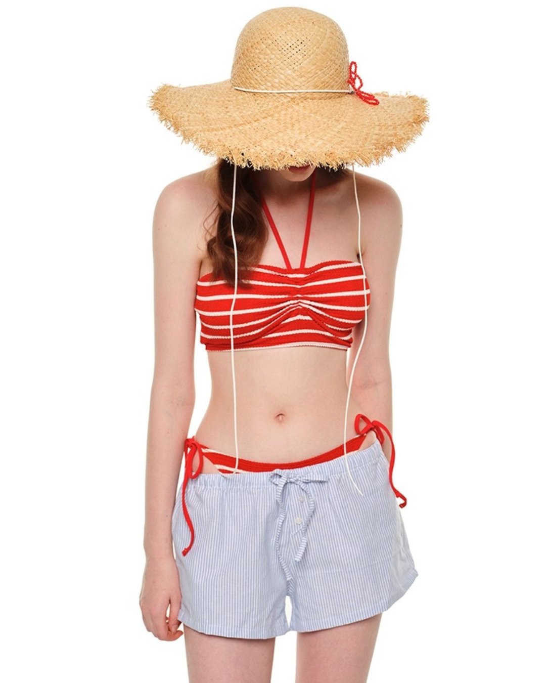 Halter Stripe Bikini with Drawstring Shorts [3-piece]