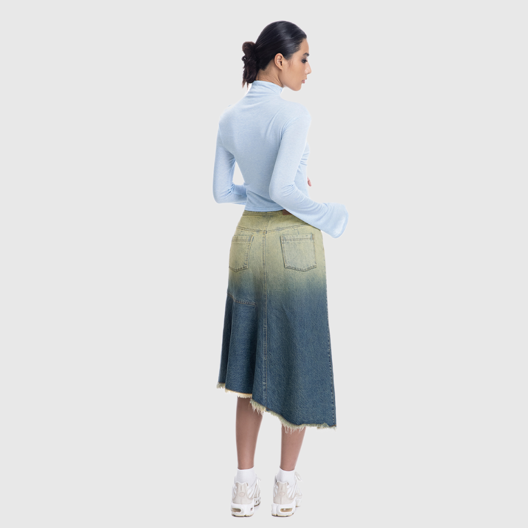 Asymmetrical Denim Mid Skirt