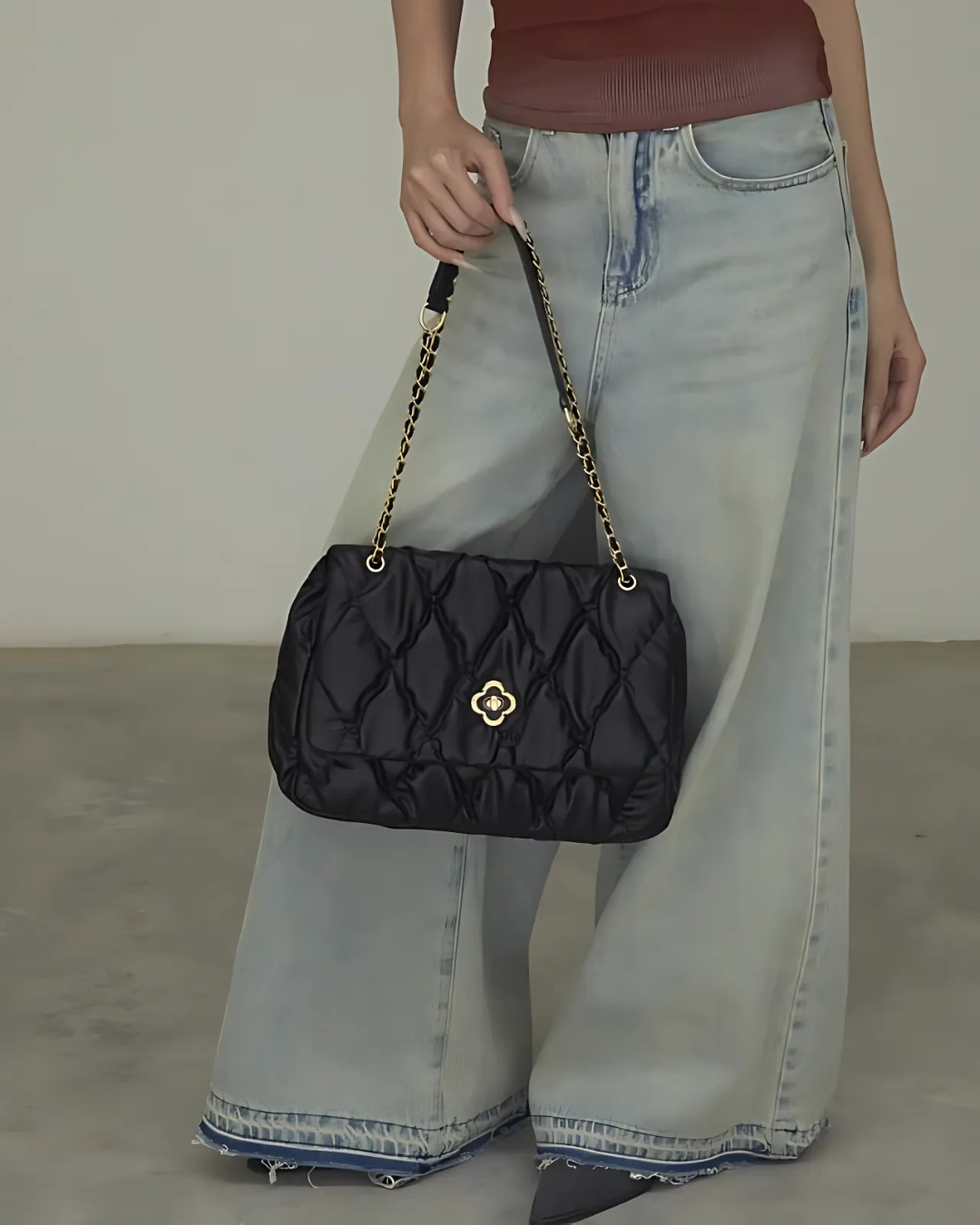 Glossy Quilted Chain Bag