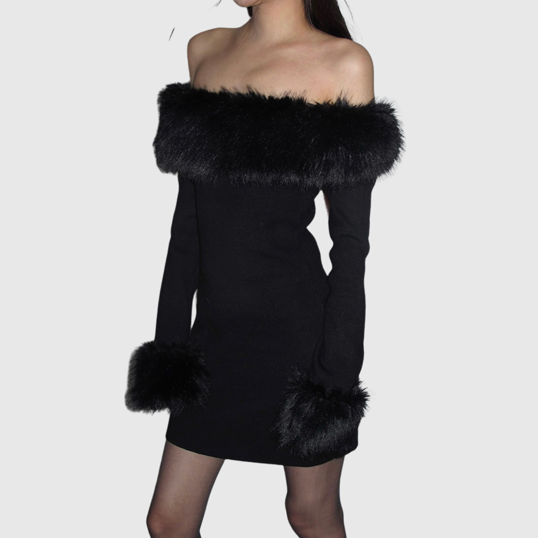 Fur Off-the-shoulder Tight Dress