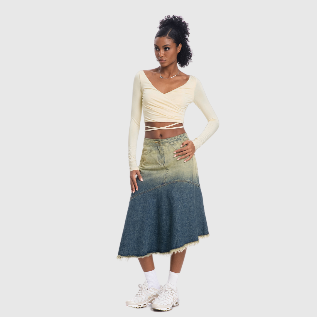 Asymmetrical Denim Mid Skirt