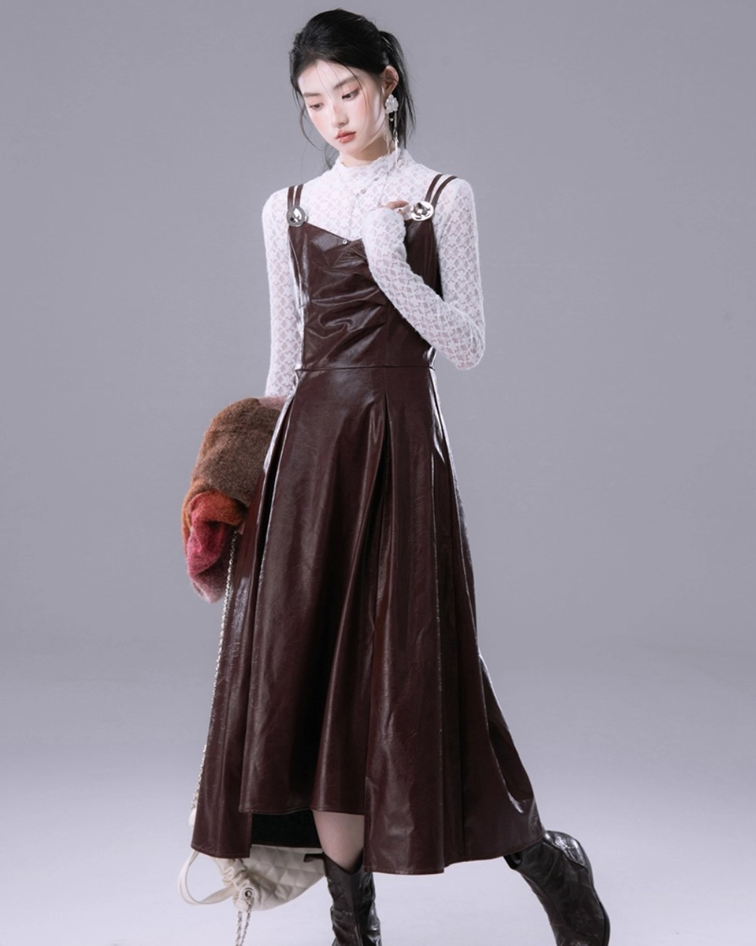 Ring Strap Leather Look Set-Up Dress【SET-UP対応】