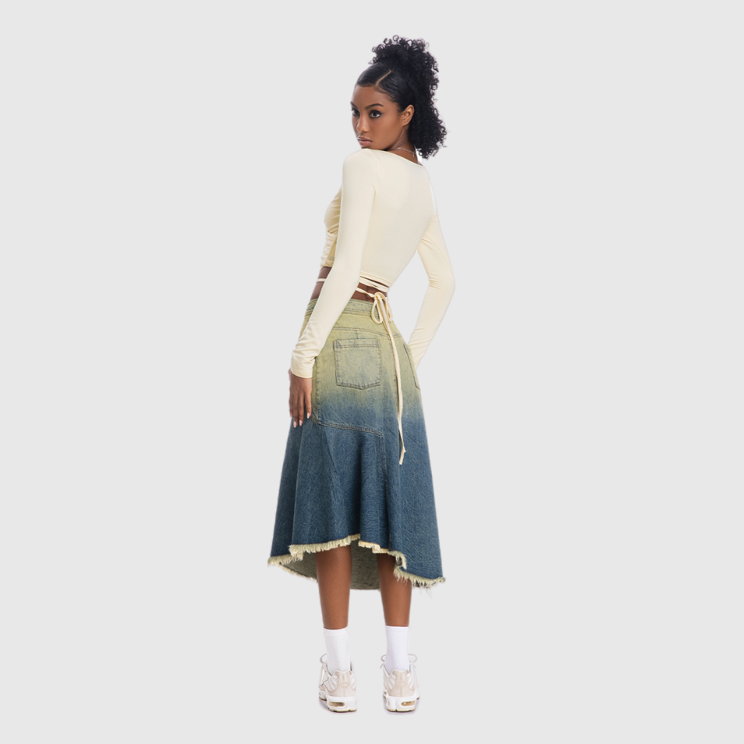 Asymmetrical Denim Mid Skirt