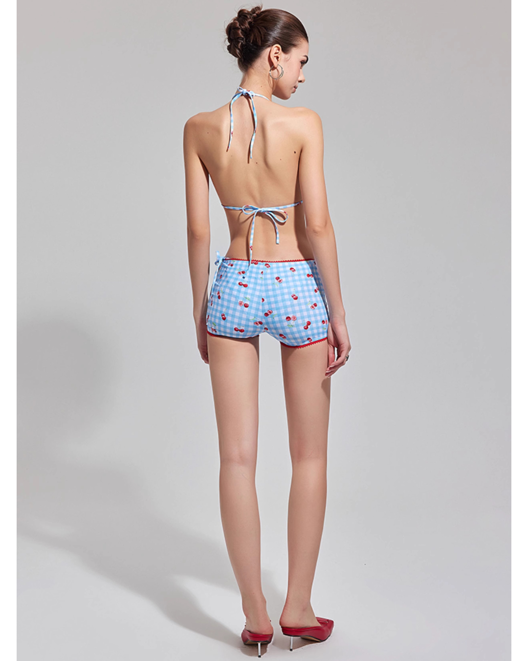 2-type Cherry × Check Bikini [3-piece]