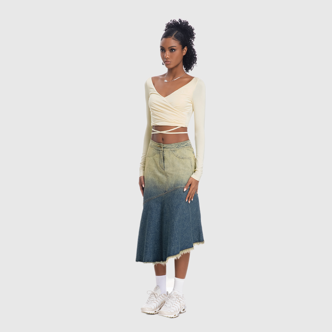 Asymmetrical Denim Mid Skirt