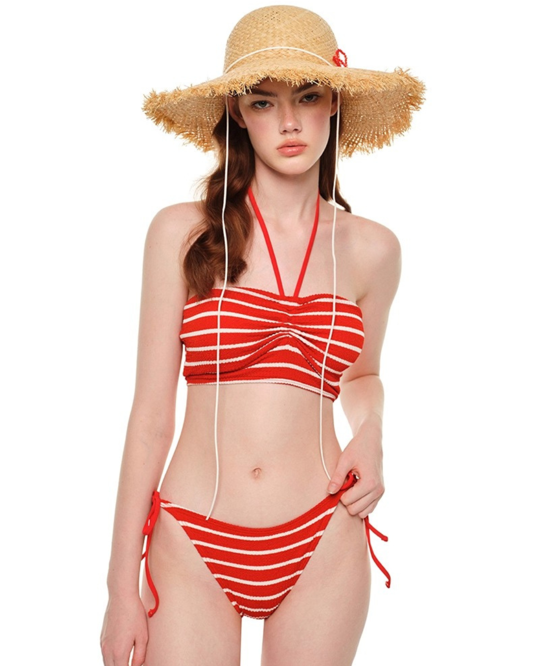 Halter Stripe Bikini with Drawstring Shorts [3-piece]
