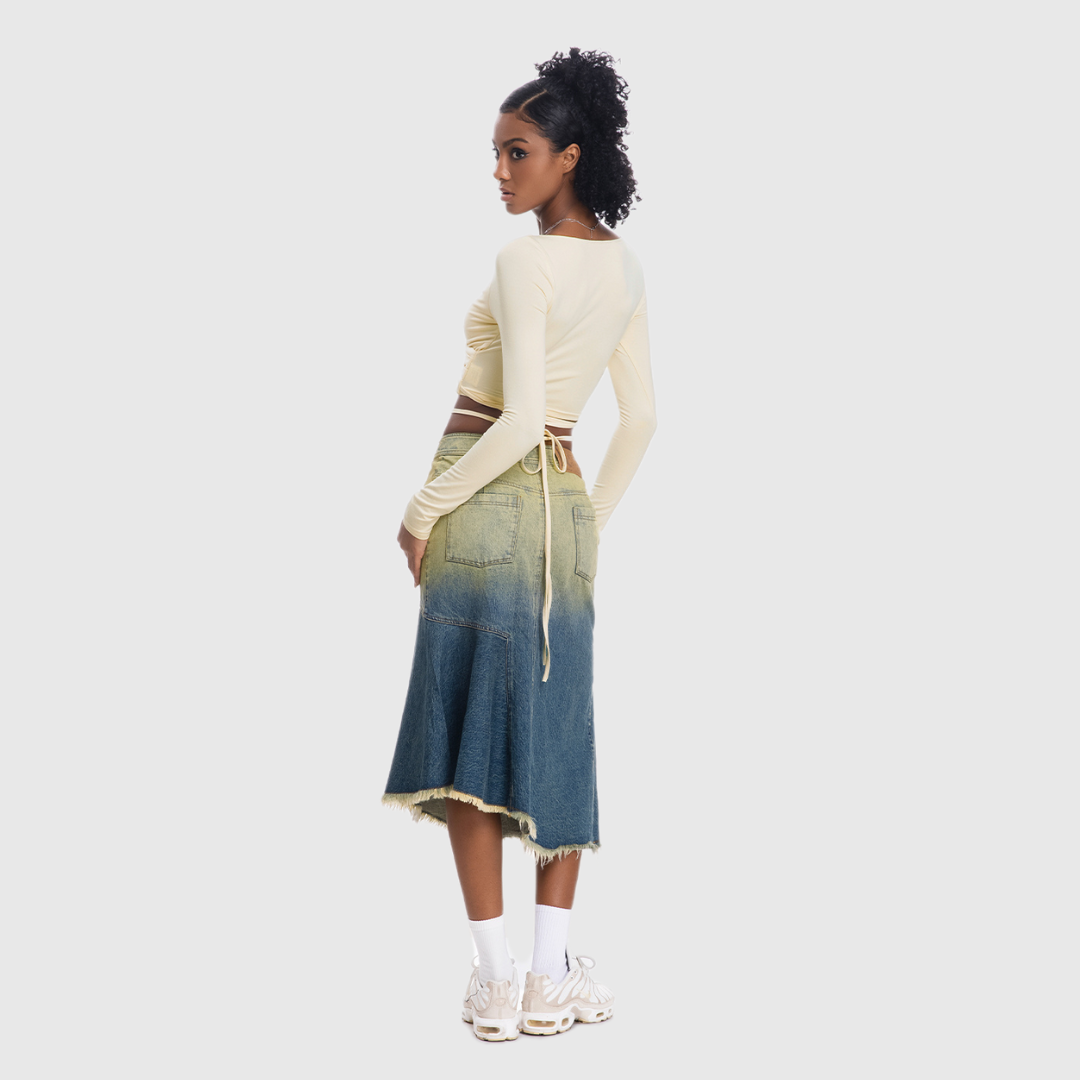 Asymmetrical Denim Mid Skirt